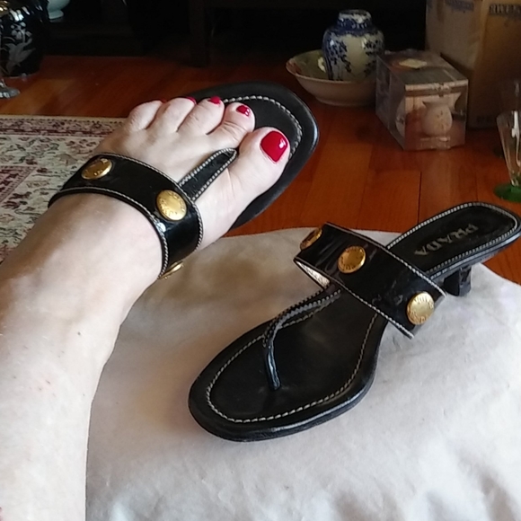 Prada Shoes - Lovely Black Prada T strap kitten heel sandals 6.5